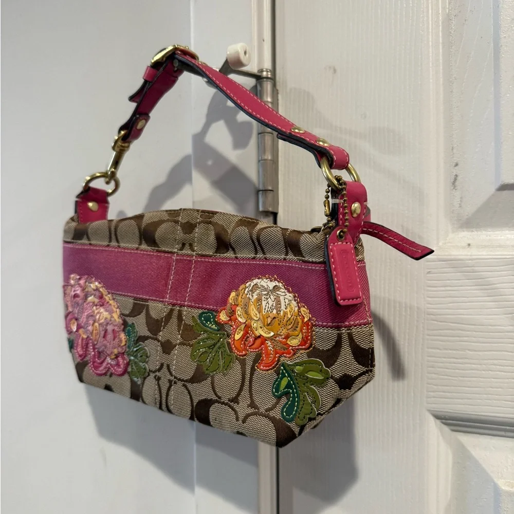Coach Pink and Brown Floral Shoulder Bag - Picture 6 of 8